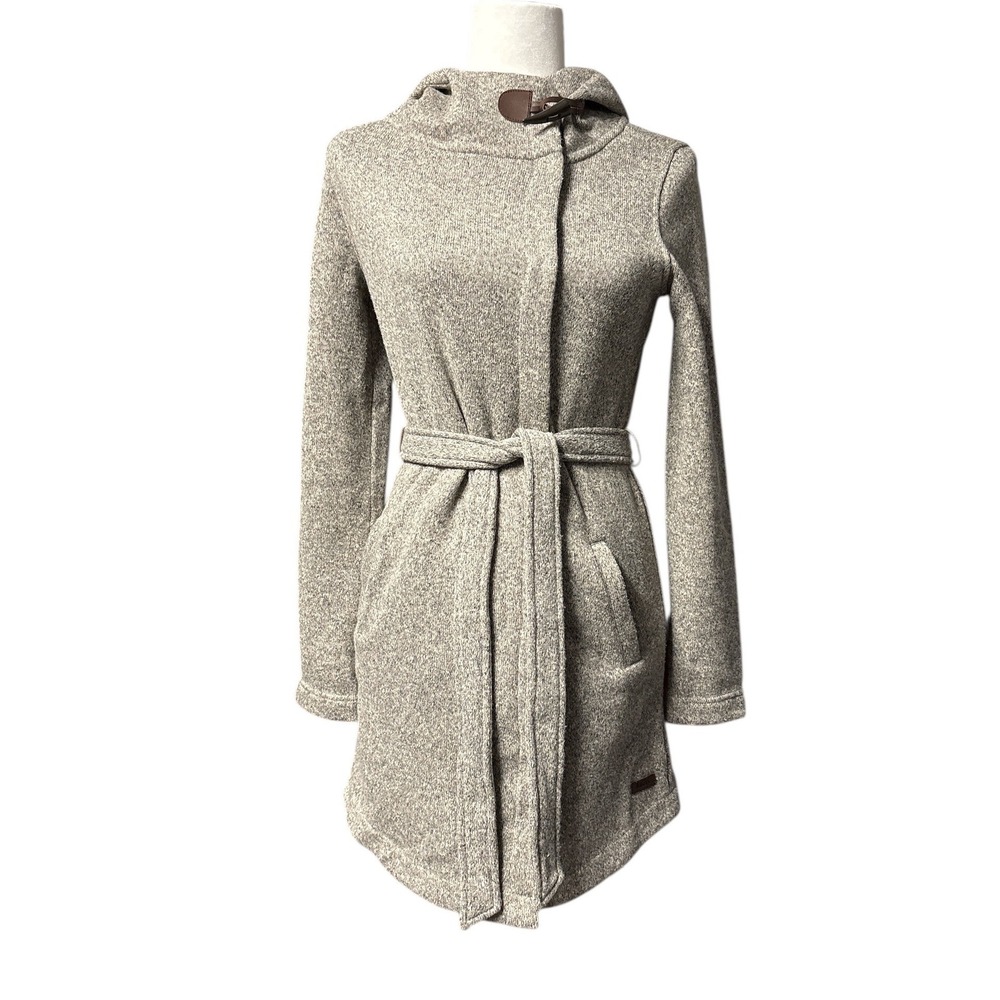 Roots Canada Hooded Toggle Button Knit Coat Women XS Grey Heathered Belted‎